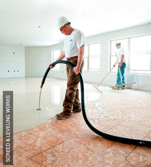 Screed and Leveling works - Flooring experts within our team know how important a good subfloor is when it comes to giving a sustainable floor finish. We are experts in power floated Screed And Self-levelling works.